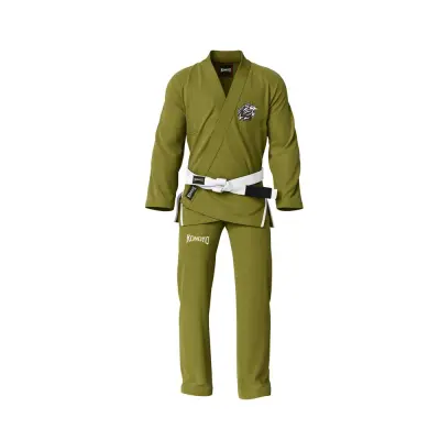 Professional Olive Green Martial Arts Uniform KON-5010 – Premium Training Gi with Brand Detailing | Uniforme d'Arts Martiaux Vert Olive Professionnel
