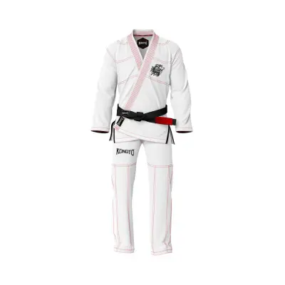 Professional White Martial Arts Uniform KON-5012 – Premium Training Gi with Pink Contrast Stitching and Trim | Uniforme d'Arts Martiaux Blanc Professionnel