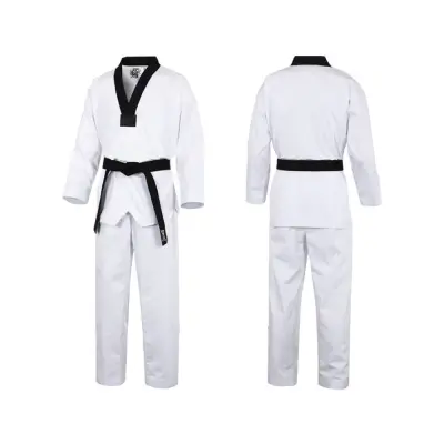 Professional Taekwondo Uniform KON-2505 – V-Neck Blended Training Gi with Black Trim | Uniforme de Taekwondo Professionnel (Col en V avec Bordure Noire)